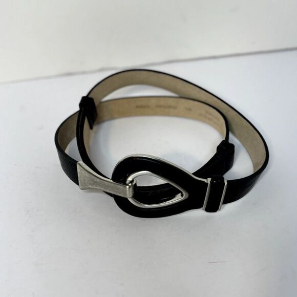 Chico's Accessories - Chico's Faux Snakeskin Belt Teardrop Buckle Black Silver Tone Womens